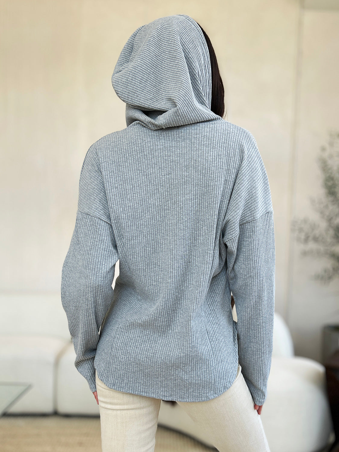 Hooded Jacket Zip Up Drawstring Culture Code Full Size Ribbed