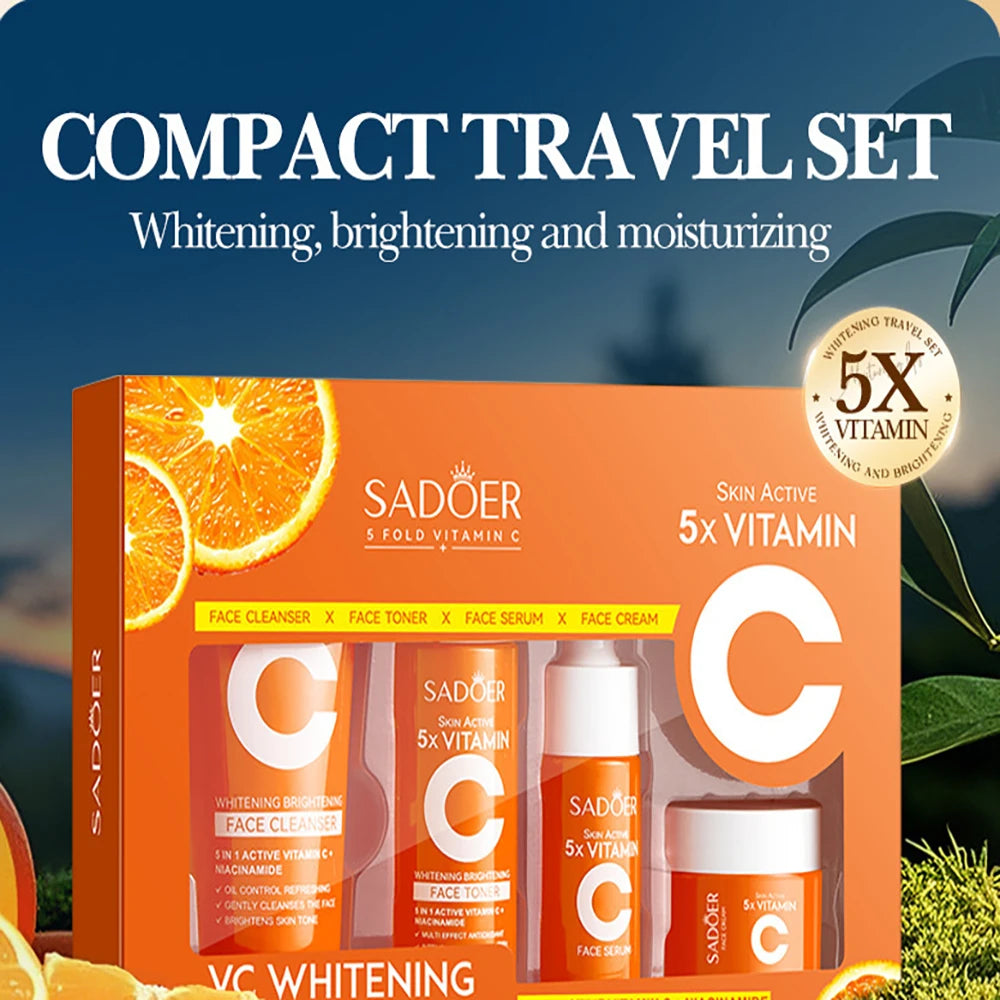 Travel Skin Care Set Five-piece vitamin C moisturizing vitamin C facial cleanser toner essence cream portable skin care products