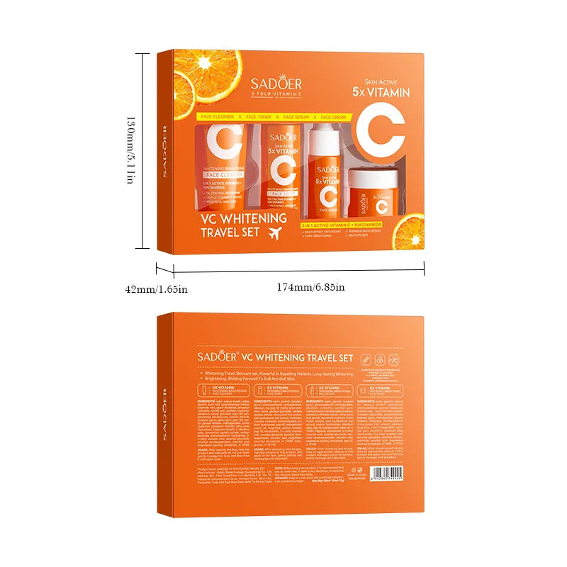 Travel Skin Care Set Five-piece vitamin C moisturizing vitamin C facial cleanser toner essence cream portable skin care products