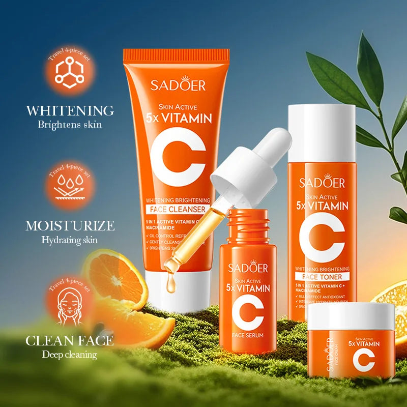 Travel Skin Care Set Five-piece vitamin C moisturizing vitamin C facial cleanser toner essence cream portable skin care products